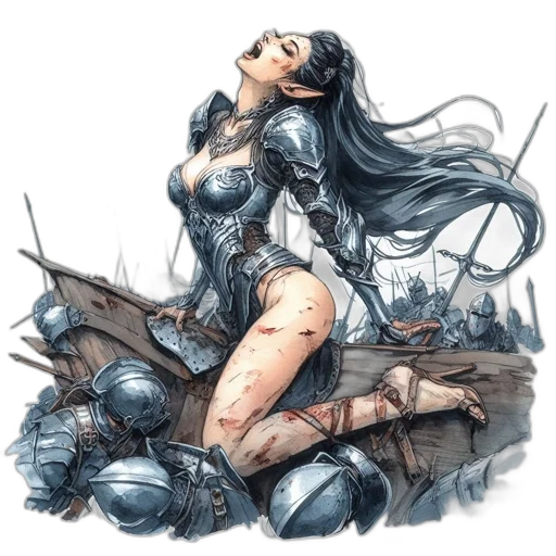 sword, dress, fantasy art, comic book art, concept art, watercolor, underwater, blue transparent PNG cut-out
