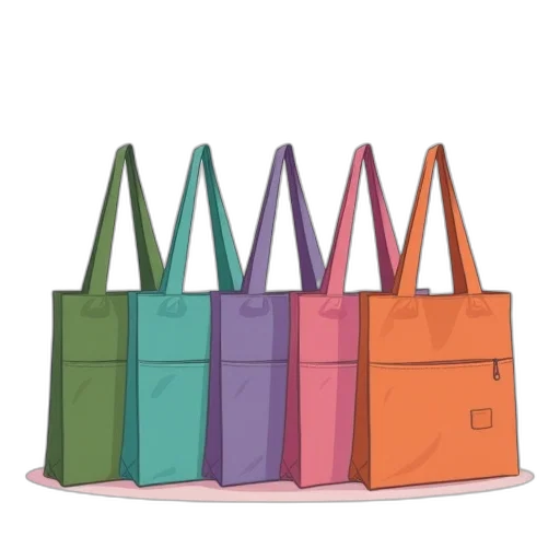 3d render, pastel, colorful, neon, collection, six, fabric, tote transparent PNG cut-out