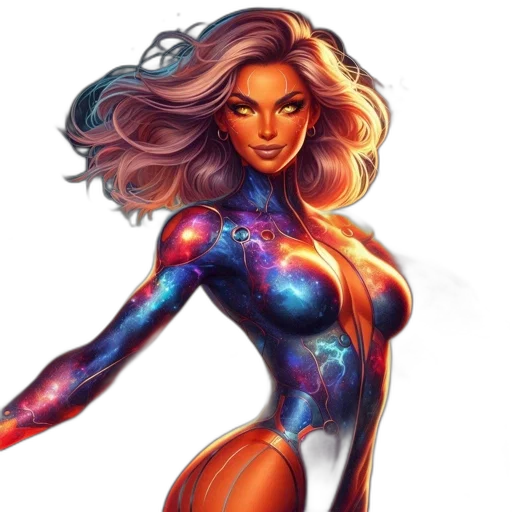 comic book art, concept art, fantasy art, cartoon, outer space, neon, colorful, woman transparent PNG cut-out