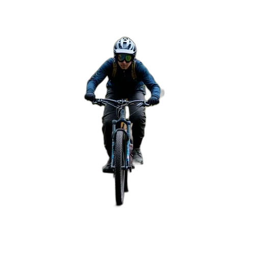 mountain, biker, riding, down, dirt, trail, surrounded, trees transparent PNG cut-out