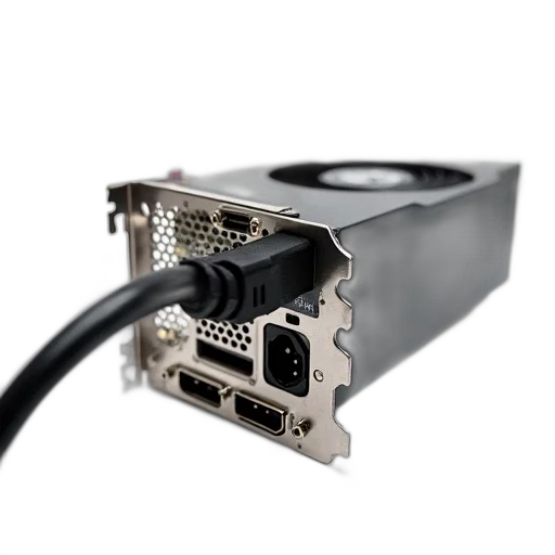 close-up, image, computer, graphics, card, multiple, ports, including transparent PNG cut-out