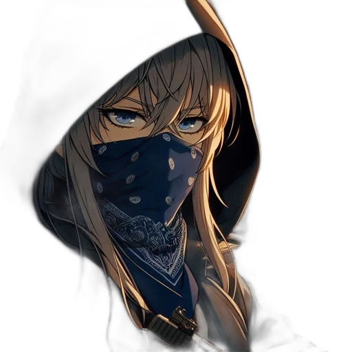 mask, face, weapon, fantasy art, anime, concept art, cyberpunk, dark transparent PNG cut-out