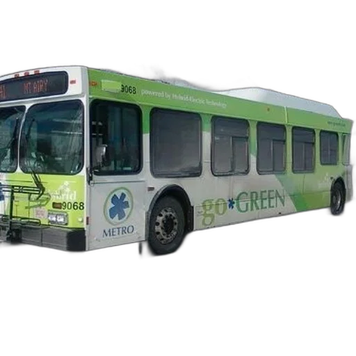 green, white, bus, words, side, parked, snowy, street transparent PNG cut-out