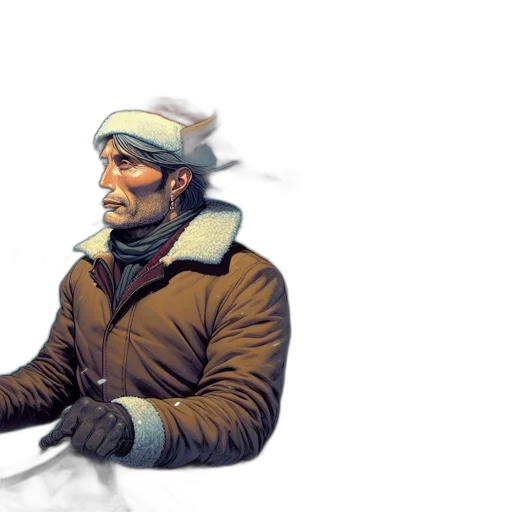 jacket, staff, hat, weapon, concept art, pixel art, comic book art, fantasy art transparent PNG cut-out
