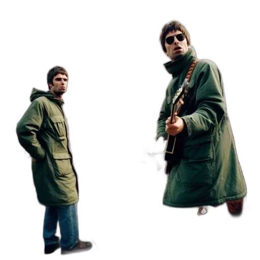 jacket, concept art, two, musicians, perform, onstage, before, sizable transparent PNG cut-out