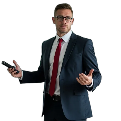 staff, jacket, man, dark, suit, red, tie, standing transparent PNG cut-out