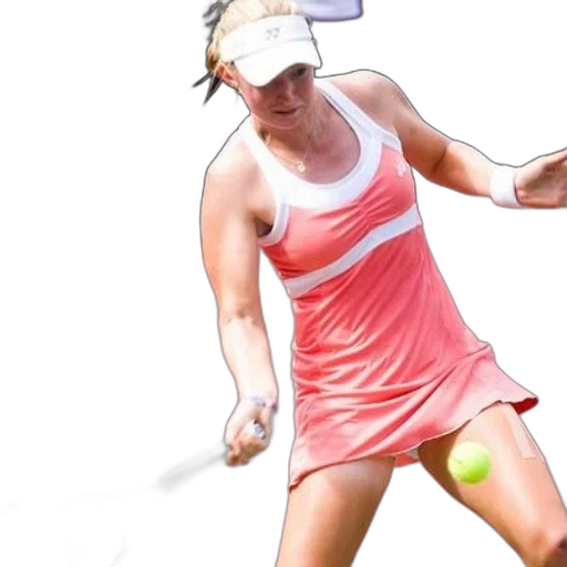 photorealistic, female, tennis, player, pink, dress, white, visor transparent PNG cut-out