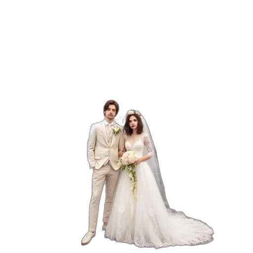 dress, photorealistic, pixel art, concept art, 3d render, couple, stands, wedding transparent PNG cut-out