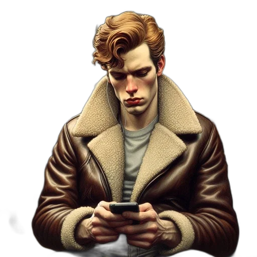 jacket, face, weapon, concept art, comic book art, pixel art, fantasy art, earth tones transparent PNG cut-out