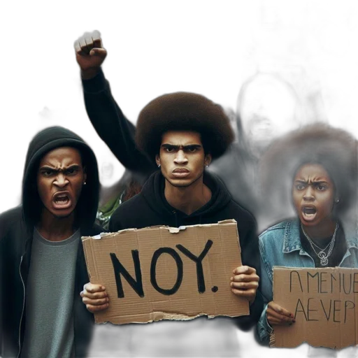 concept art, intense, protest, scene, shows, diverse, group, holding transparent PNG cut-out