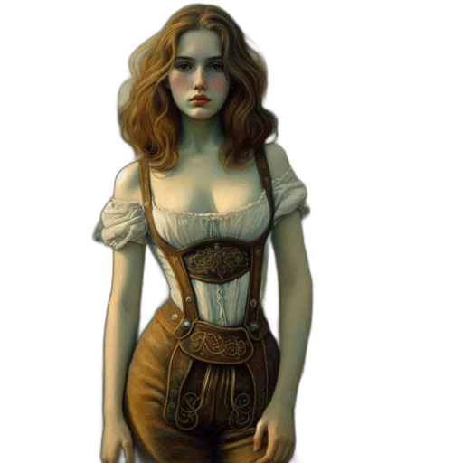 dress, concept art, fantasy art, comic book art, photorealistic, earth tones, young, woman transparent PNG cut-out