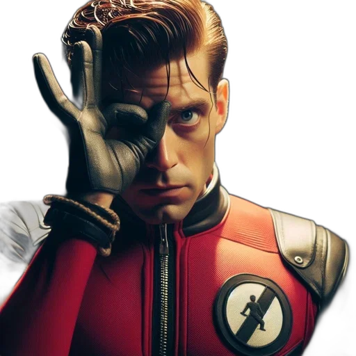 jacket, face, robot, comic book art, photorealistic, concept art, red, man transparent PNG cut-out
