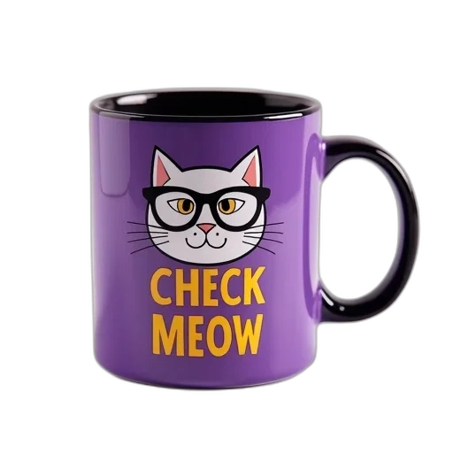 staff, purple, coffee, mug, cartoon, cat, face, words transparent PNG cut-out