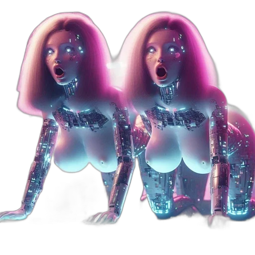 robot, creature, 3d render, concept art, vaporwave, cartoon, neon lights, outer space transparent PNG cut-out