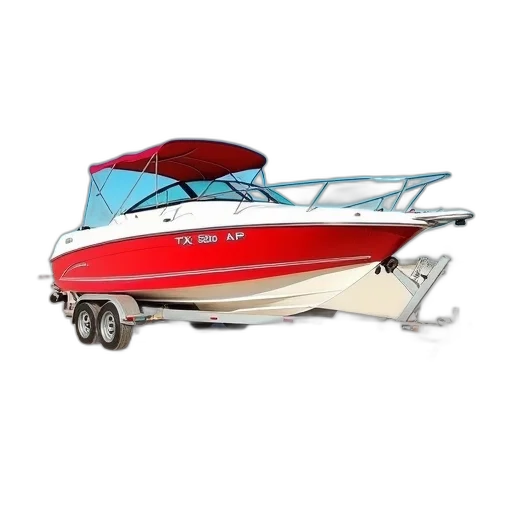 white, red, speedboat, name, 5600, parked, trailer, boat transparent PNG cut-out