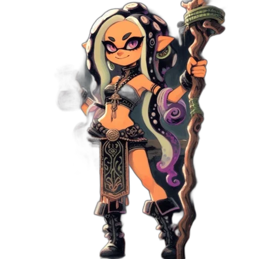 staff, weapon, fantasy art, concept art, pixel art, cartoon, dark, female transparent PNG cut-out