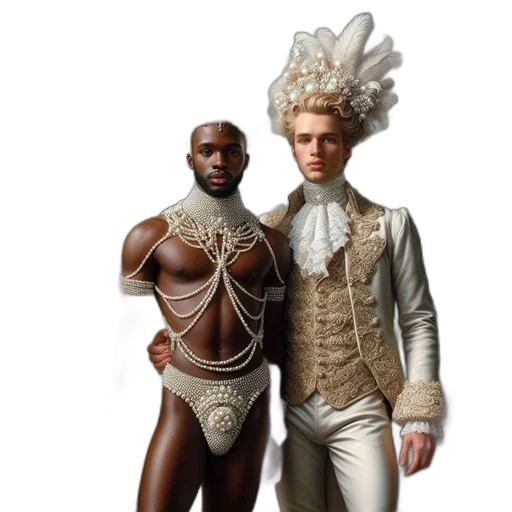 jacket, crown, concept art, fantasy art, two, pearl-clad, men, grand transparent PNG cut-out