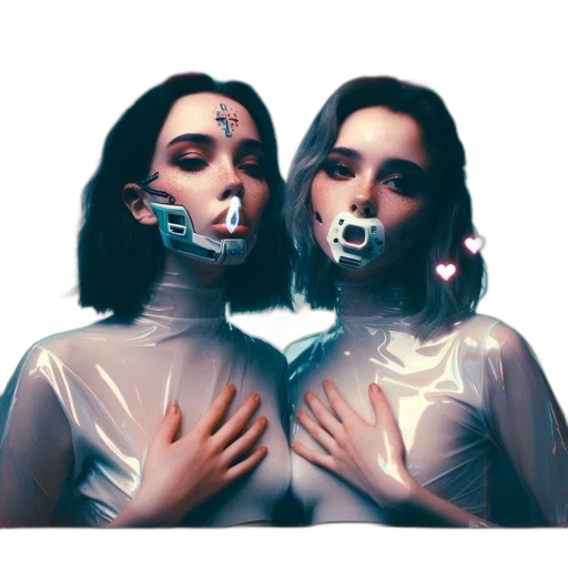 mask, jewelry, face, concept art, photorealistic, vaporwave, cyberpunk, neon lights transparent PNG cut-out
