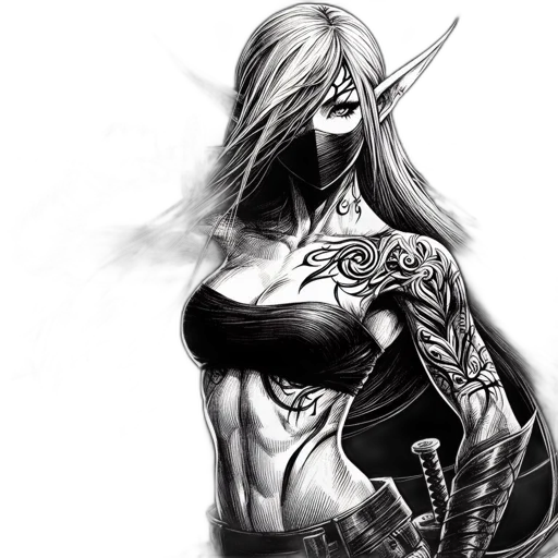 mask, fantasy art, comic book art, concept art, photorealistic, female, character, elf-like transparent PNG cut-out
