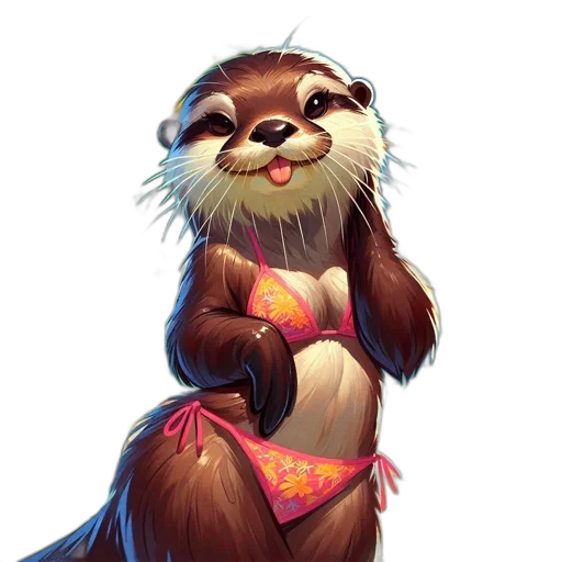 concept art, fantasy art, pixel art, photorealistic, playful, otter, pink, bikini transparent PNG cut-out
