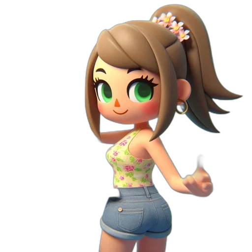 dress, face, staff, flower, 3d render, concept art, cartoon, pixel art transparent PNG cut-out