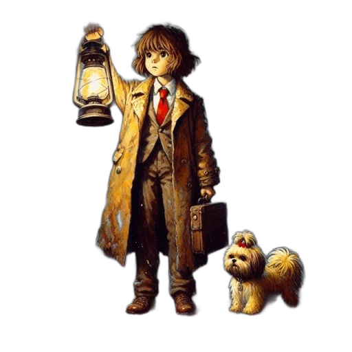staff, jacket, animal, concept art, pixel art, fantasy art, watercolor, golden transparent PNG cut-out