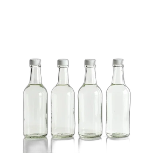 bottle, food, 3d render, set, six, identical, clear, glass transparent PNG cut-out