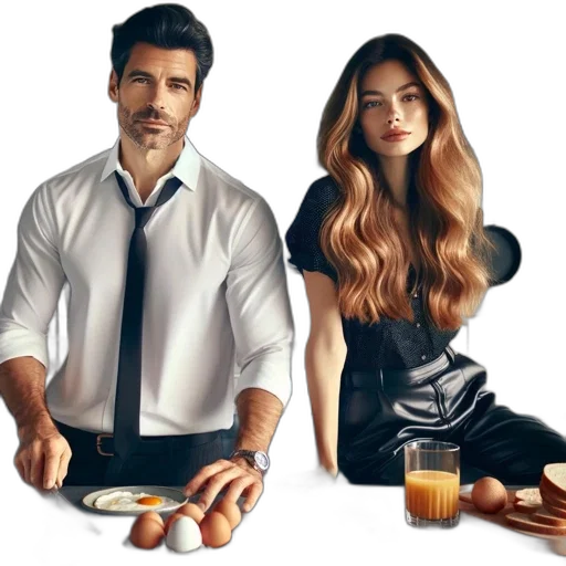 hair, dress, photorealistic, concept art, couple, prepares, breakfast, contemporary transparent PNG cut-out