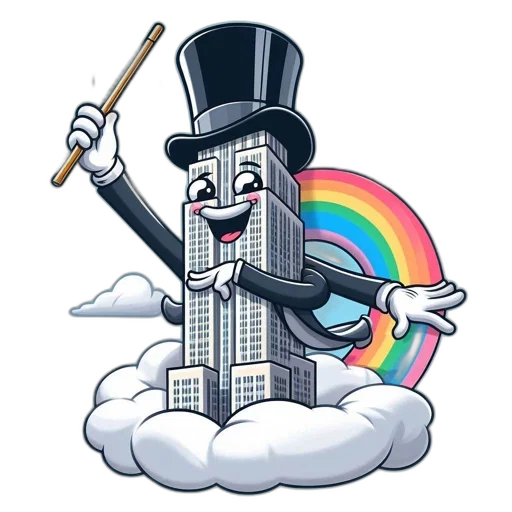 robot, cartoon, pixel art, concept art, anthropomorphized, skyscraper, top, hat transparent PNG cut-out