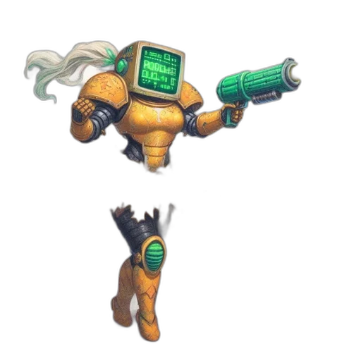 robot, weapon, staff, animal, concept art, pixel art, 3d render, fantasy art transparent PNG cut-out