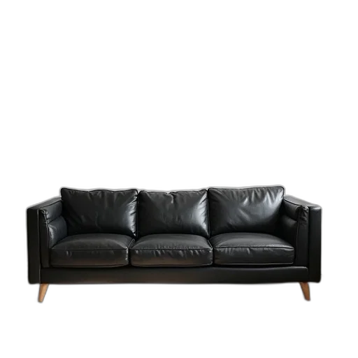 furniture, 3d render, photorealistic, dark, earth tones, black, leather, couch transparent PNG cut-out