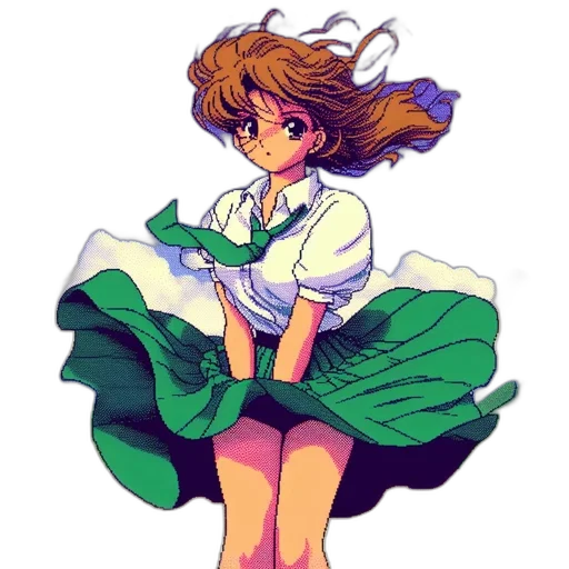 dress, flower, staff, umbrella, anime, vaporwave, pixel art, watercolor transparent PNG cut-out