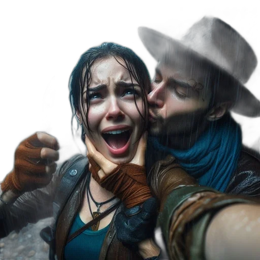 hat, face, weapon, concept art, comic book art, fantasy art, photorealistic, rain transparent PNG cut-out