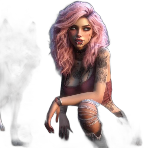 hair, creature, concept art, fantasy art, cyberpunk, photorealistic, fire, neon lights transparent PNG cut-out