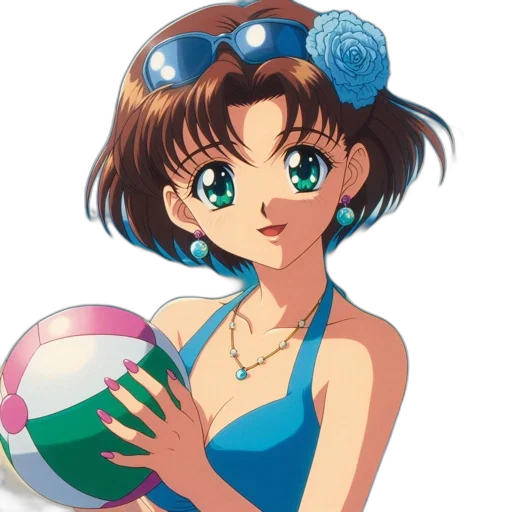 vaporwave, anime, pixel art, cartoon, beach, animated, female, character transparent PNG cut-out