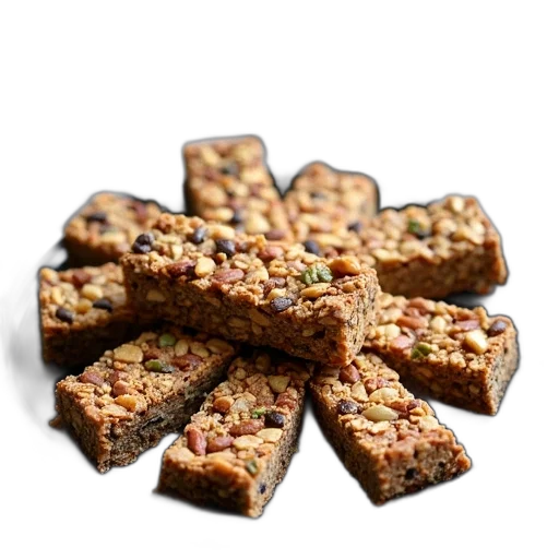 food, plate, assorted, granola, bars, displayed, dining, table transparent PNG cut-out