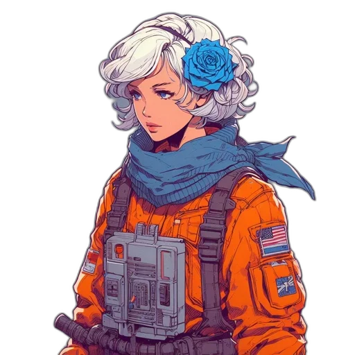 jacket, weapon, flower, face, cyberpunk, pixel art, concept art, anime transparent PNG cut-out