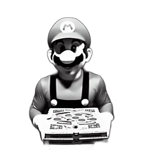 food, staff, robot, concept art, 3d render, pixel art, cartoon, monochrome transparent PNG cut-out