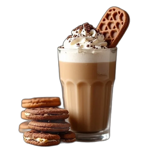 food, photorealistic, 3d render, chocolate, wafers, coffee, milkshake, ice transparent PNG cut-out