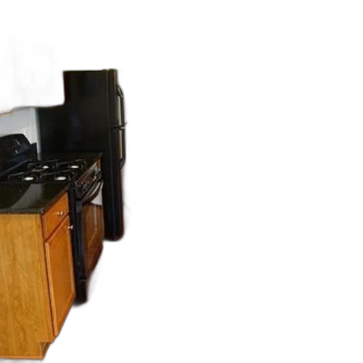 furniture, 3d render, modern, kitchen, wooden, cabinets, black, appliances transparent PNG cut-out