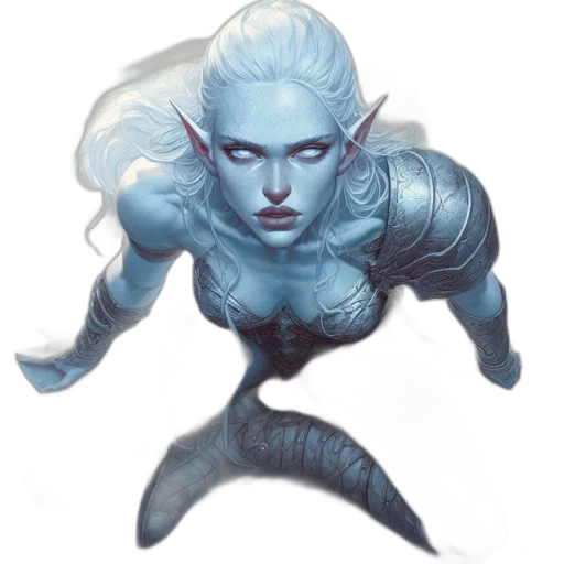 creature, fantasy art, concept art, comic book art, pixel art, underwater, blue, elegant transparent PNG cut-out
