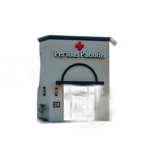 building, furniture, 3d render, photorealistic, front, person, pharmacy, tampa transparent PNG cut-out