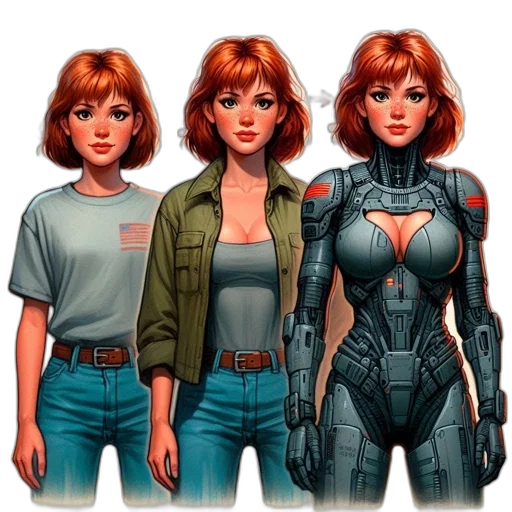 robot, comic book art, concept art, pixel art, 3d render, red, female, character transparent PNG cut-out