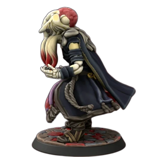 concept art, miniature, figurine, humanoid, creature, red-and-white, skull-like, helmet transparent PNG cut-out