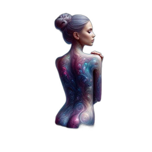 dress, jewelry, hair, fantasy art, watercolor, concept art, photorealistic, outer space transparent PNG cut-out