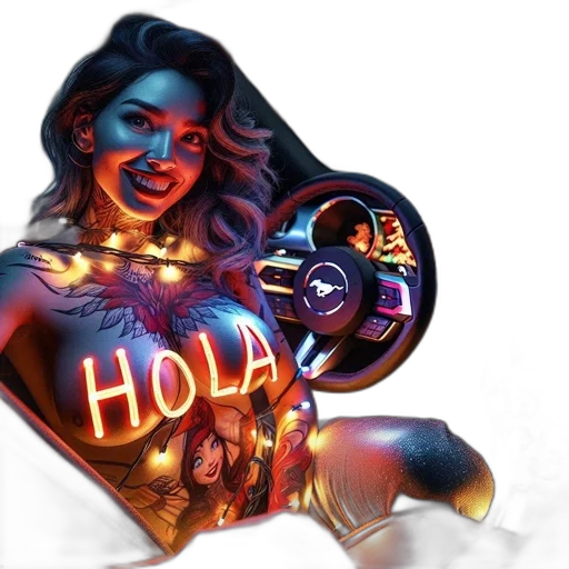 jewelry, concept art, comic book art, 3d render, fantasy art, neon lights, fire, woman transparent PNG cut-out