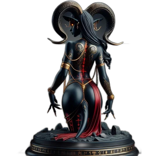 concept art, 3d render, fantasy art, statue, woman, horns, wearing, gold transparent PNG cut-out