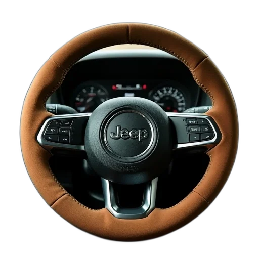 car, 3d render, jeep, unlimited, steering, cover, tan, black transparent PNG cut-out