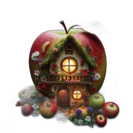 3d render, fantasy art, concept art, photorealistic, forest, apple, transforms, into transparent PNG cut-out