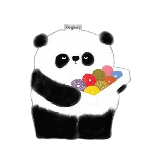 food, concept art, cartoon, monochrome, panda, holding, box, colorful transparent PNG cut-out